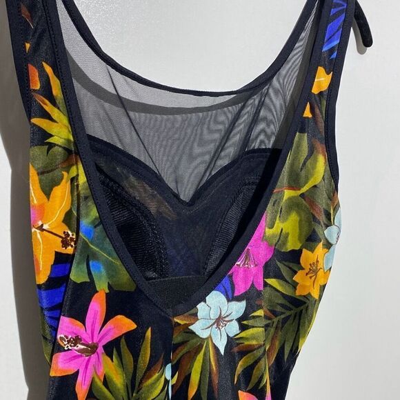 Slim Allure Women's Multicolor Tropical Mesh One Piece Swimsuit Size Large - Picture 6 of 8